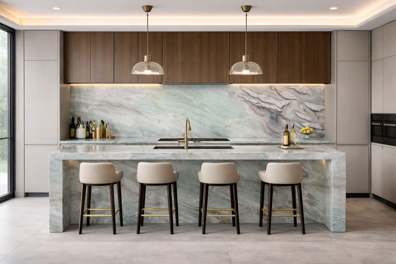 Luxury dining area with stone flooring